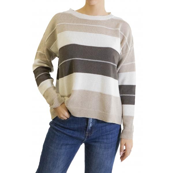 maglia a righe misto cashmere girocollo